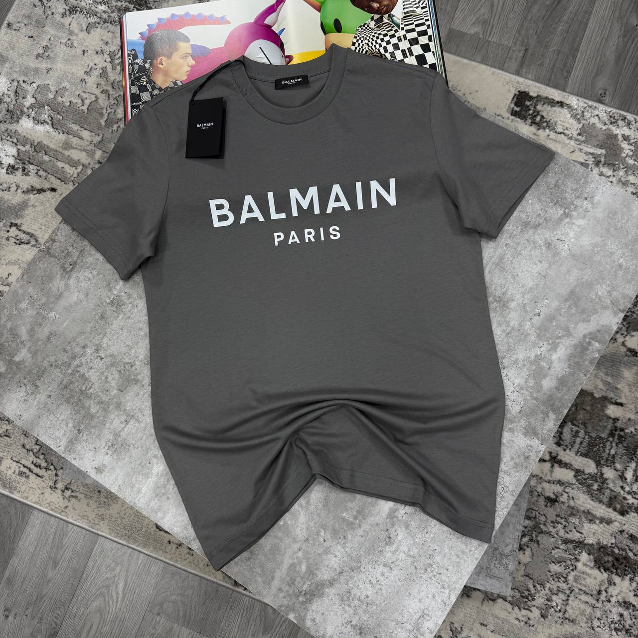 Balmain Paris Logo Print Cotton T-Shirt in Black UK Reps AAA Quality
