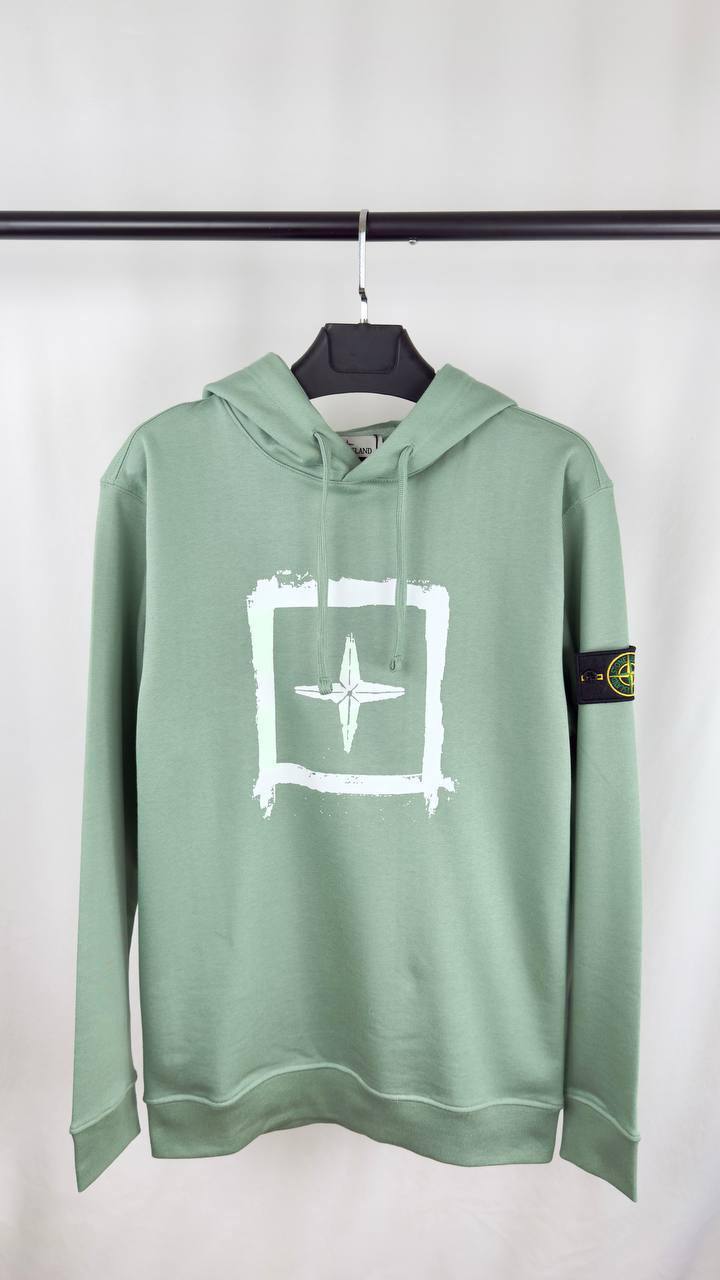 Stone Island Black Stencil Logo Hoodie - Compass Box Print UK Reps AAA Quality