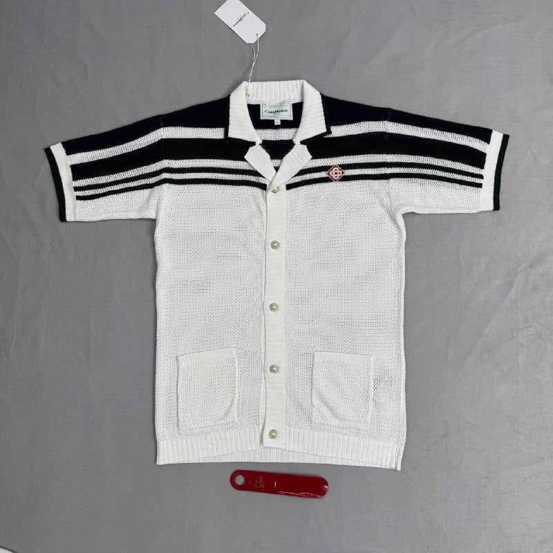 Casablanca Paris Men's Luxury Tennis Stripe Crochet-Knit Polo Cardigan AAA Quality Reps UK