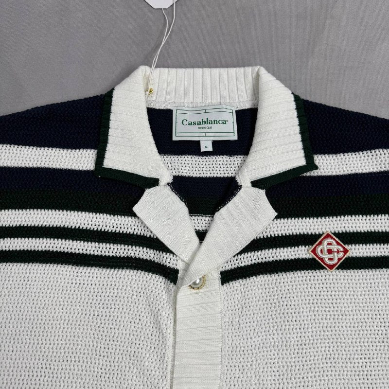 Casablanca Paris Men's Luxury Tennis Stripe Crochet-Knit Polo Cardigan AAA Quality Reps UK
