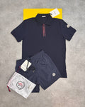 Moncler Men's White Logo Placket Polo and Black Shorts 2-Piece Set AAA Quality Reps UK