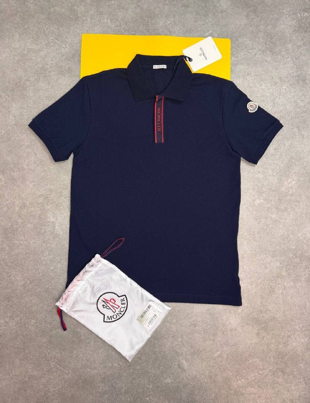 Moncler Men's Tricolor Placket Cotton Piqué Polo Shirt AAA Quality Reps UK