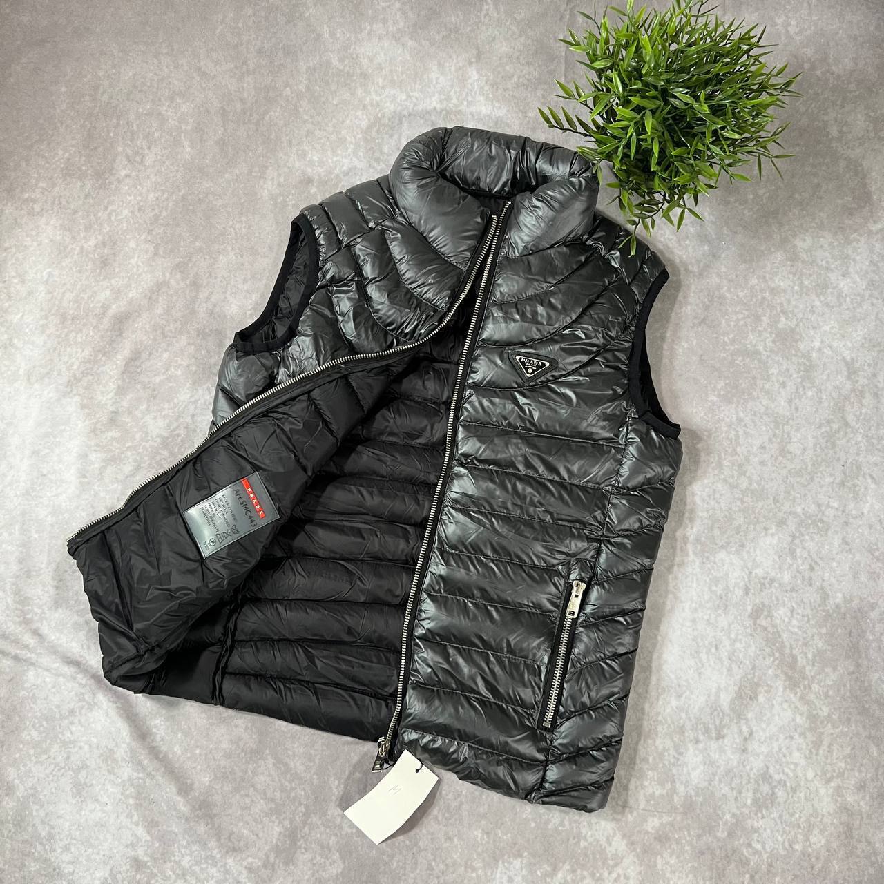 Prada Men's Glossy Black Enamel Triangle Logo Puffer Vest Gilet AAA Quality Reps UK