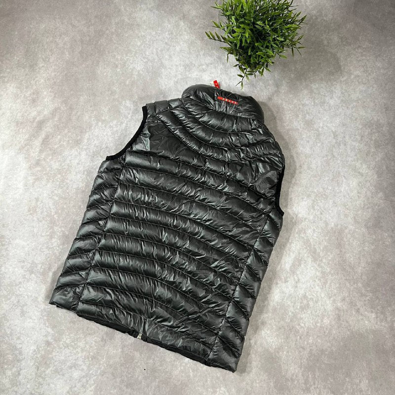 Prada Men's Glossy Black Enamel Triangle Logo Puffer Vest Gilet AAA Quality Reps UK