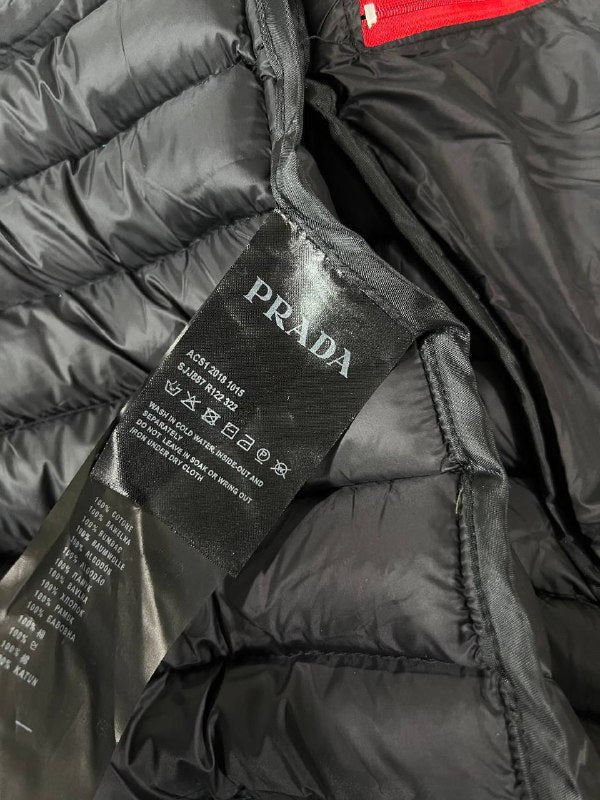 Prada Men's Glossy Black Enamel Triangle Logo Puffer Vest Gilet AAA Quality Reps UK