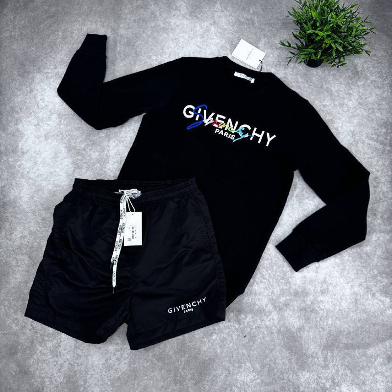 Givenchy Men's Black Sweatshirt and Nylon Swim Shorts 2-Piece Set AAA Quality Reps UK