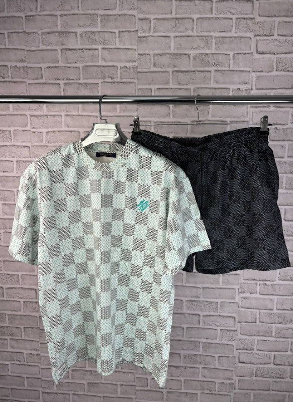 Louis Vuitton Damier T-Shirt & Swim Shorts Set AAA Quality Reps UK