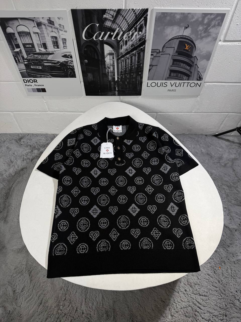 Casablanca Monogram Jacquard Knit Polo Shirt in Black UK Reps AAA Quality