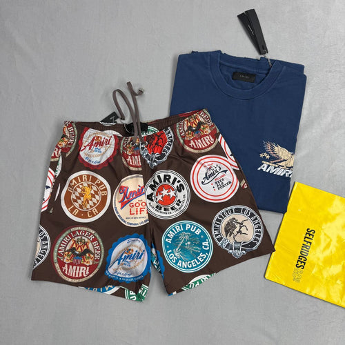 AMIRI Coasters Straight-Leg Mid-Length Logo Print Swim Shorts AAA Quality Reps UK