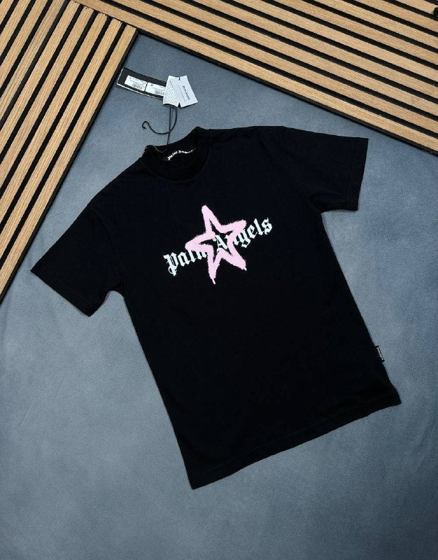 Palm Angels Men's Spray Star Gothic Logo Streetwear T-Shirts AAA Quality Reps UK