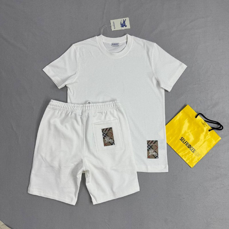 Burberry Vintage Men's Luxury Check Patch Tee and Shorts Set AAA Quality Reps UK