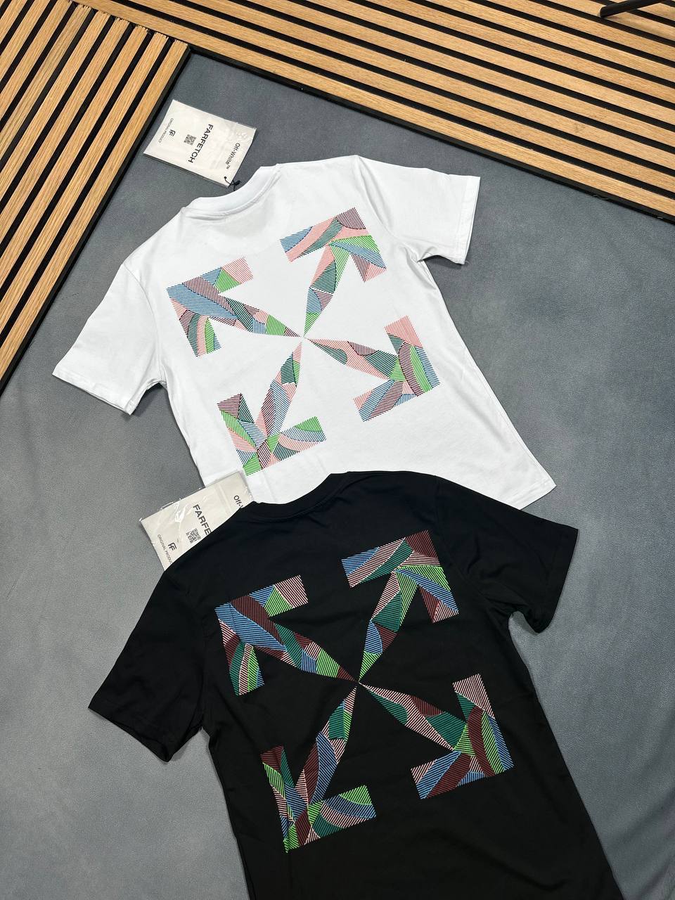 Off-White Men's Luxury Multicolored Arrow Back Graphic T-Shirts AAA Quality Reps UK