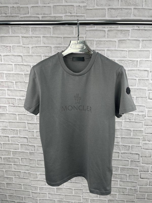 Moncler Men's Luxury Embroidered Logo Crewneck Grey T-Shirt AAA Quality Reps UK