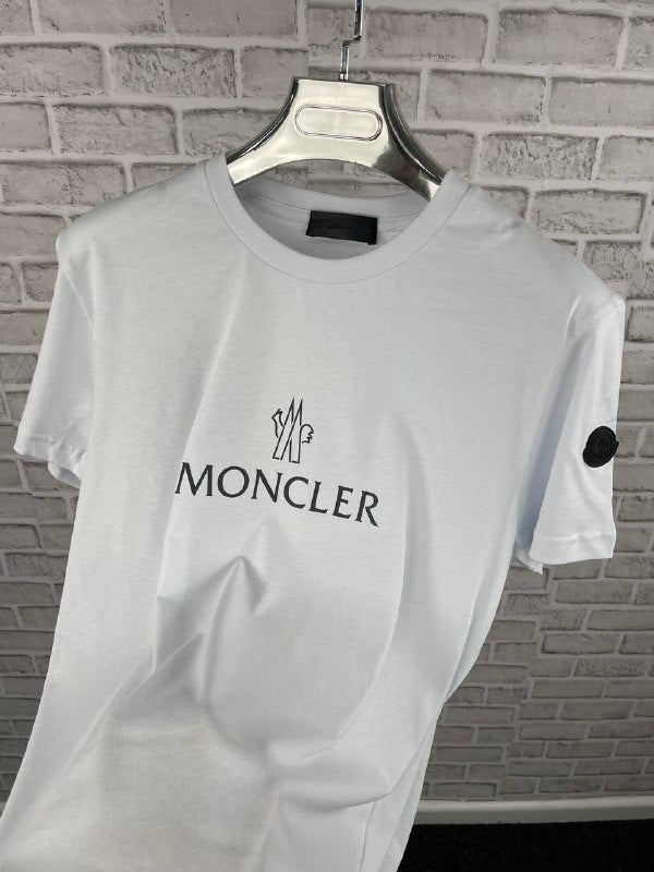 Moncler Men's Luxury Embroidered Logo Crewneck Grey T-Shirt AAA Quality Reps UK