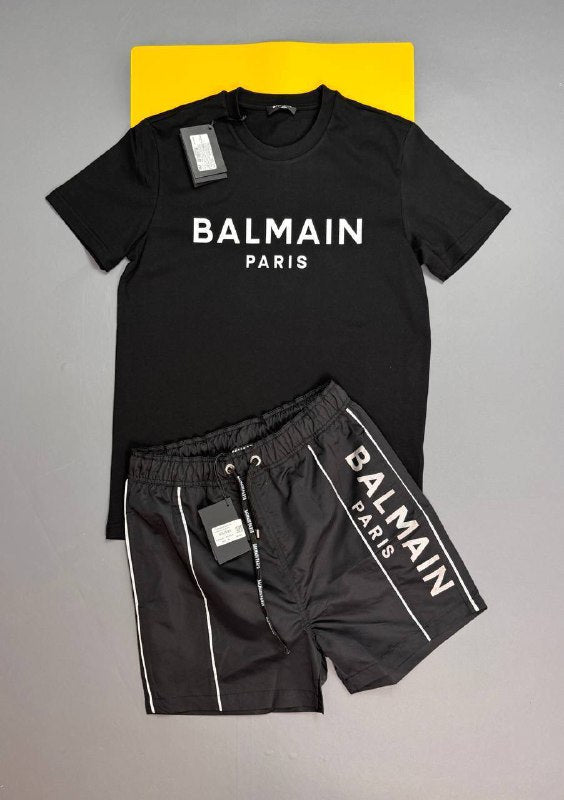 Balmain Paris Men's Luxury Graphic Tee and Shorts Set AAA Quality Reps UK