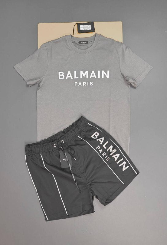 Balmain Paris Men's Luxury Graphic Tee and Shorts Set AAA Quality Reps UK