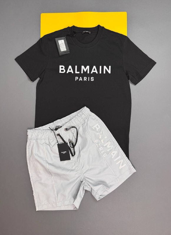 Balmain Paris Men's Luxury Graphic Tee and Shorts Set AAA Quality Reps UK
