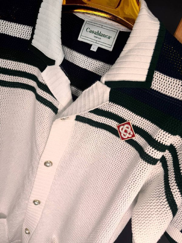 Casablanca Men's Luxury Tennis Stripe Crochet Knit Shirt AAA Quality Reps UK