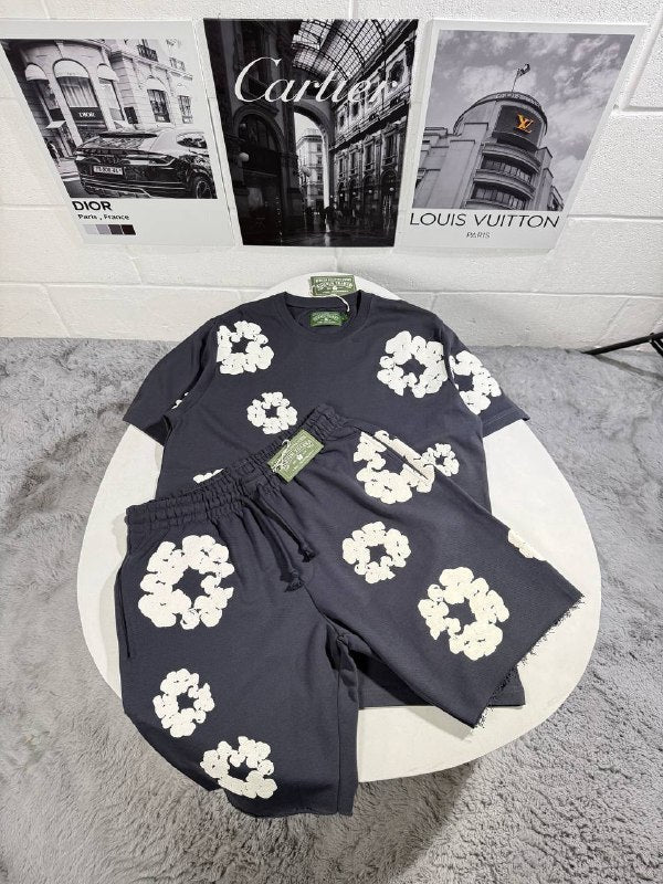 Denim Tears "The Cotton Wreath" Puff Print T-Shirt & Shorts Set UK Reps AAA Quality