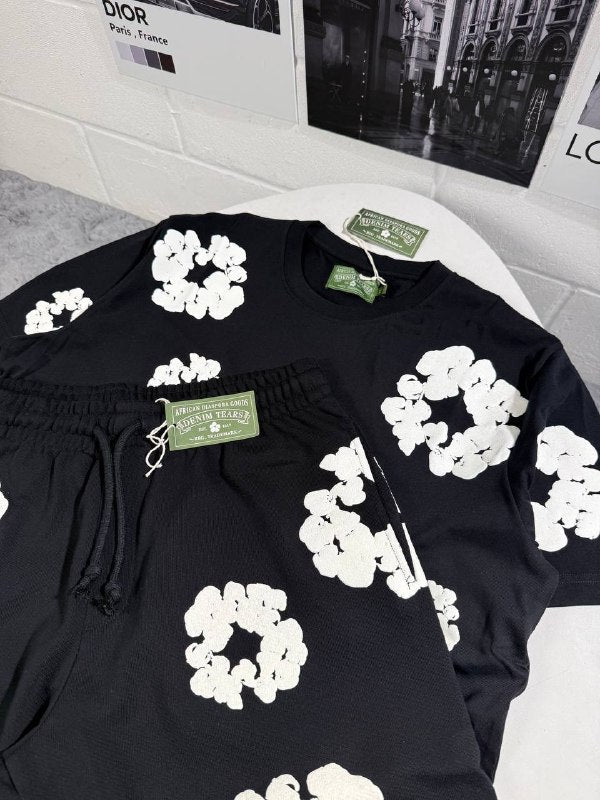 Denim Tears "The Cotton Wreath" Puff Print T-Shirt & Shorts Set UK Reps AAA Quality