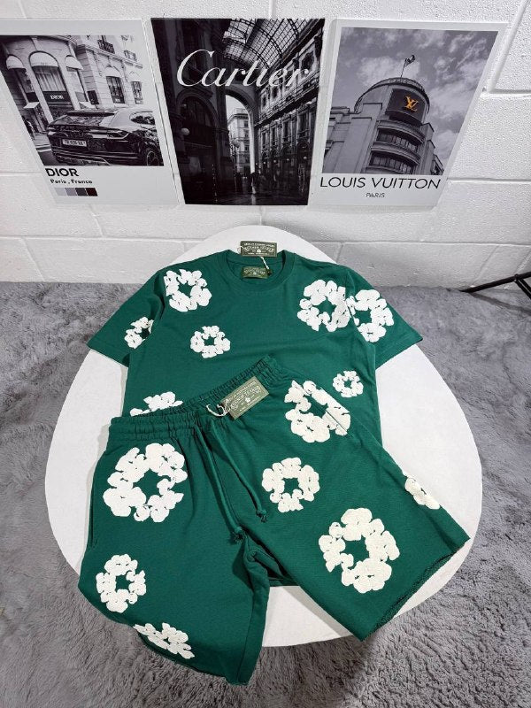 Denim Tears "The Cotton Wreath" Puff Print T-Shirt & Shorts Set UK Reps AAA Quality