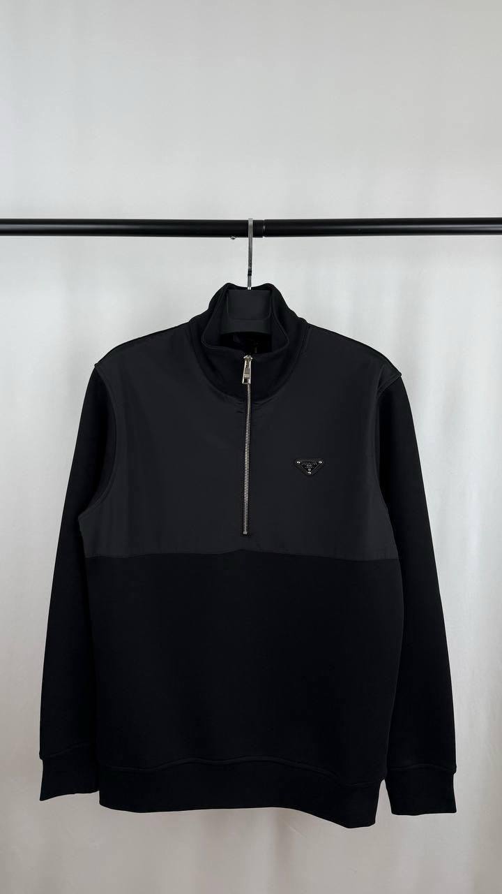 Prada Cotton-Fleece Half-Zipper Sweatshirt with Re-Nylon Details UK AAA Quality