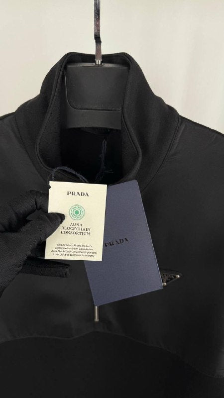 Prada Cotton-Fleece Half-Zipper Sweatshirt with Re-Nylon Details UK AAA Quality