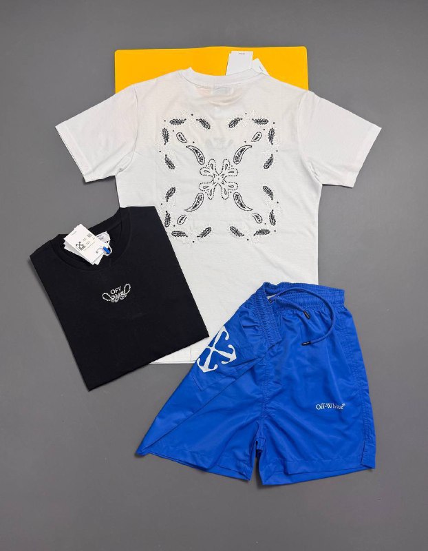 Off-White Men's Luxury Bandana Arrow Urban T-Shirt & Shorts Set Collection AAA Quality Reps UK