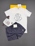 Moncler Men's Luxury Sketch Graphic Tee & Monogram Swim Shorts Set AAA Quality Reps UK