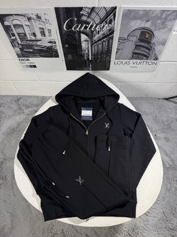 Louis Vuitton Men's Luxury Metal Logo Grey Fleece Tracksuit AAA Quality Reps UK