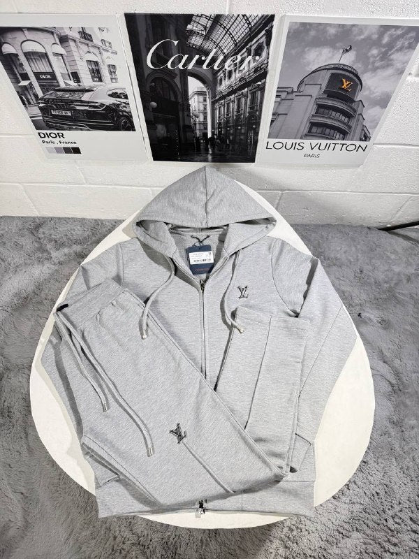 Louis Vuitton Men's Luxury Metal Logo Grey Fleece Tracksuit AAA Quality Reps UK