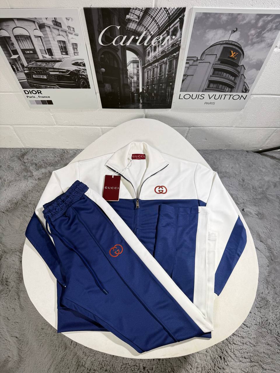 Gucci Men's Luxury Interlocking G Blue and White Tracksuit AAA Quality Reps UK