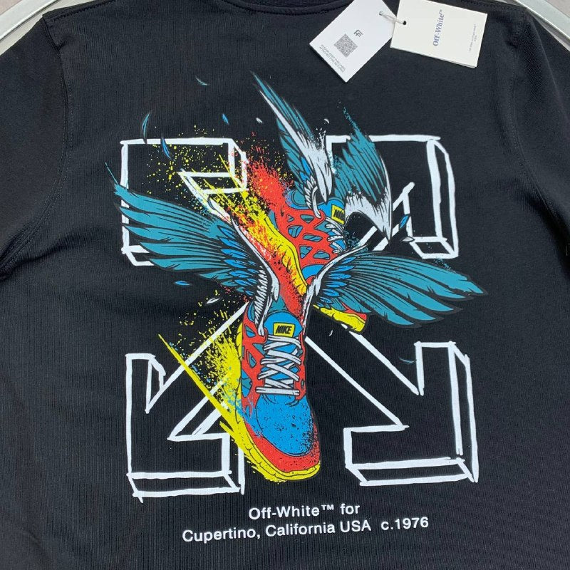 Off-White Men's Luxury Bird Embroidered Arrows Motif Black T-Shirt AAA Quality Reps UK