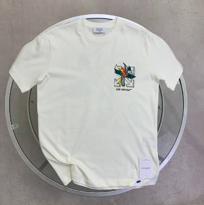 Off-White Men's Luxury Bird Embroidered Arrows Motif Black T-Shirt AAA Quality Reps UK