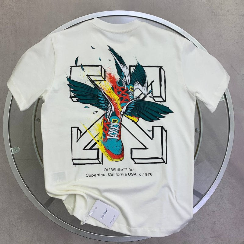 Off-White Men's Luxury Bird Embroidered Arrows Motif Black T-Shirt AAA Quality Reps UK