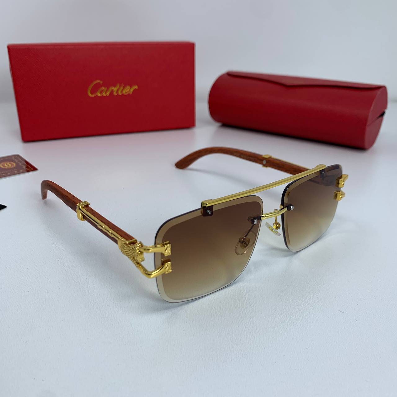 Cartier Men's Luxury Rimless Wood Temples Sunglasses Collection Set AAA Quality Reps UK