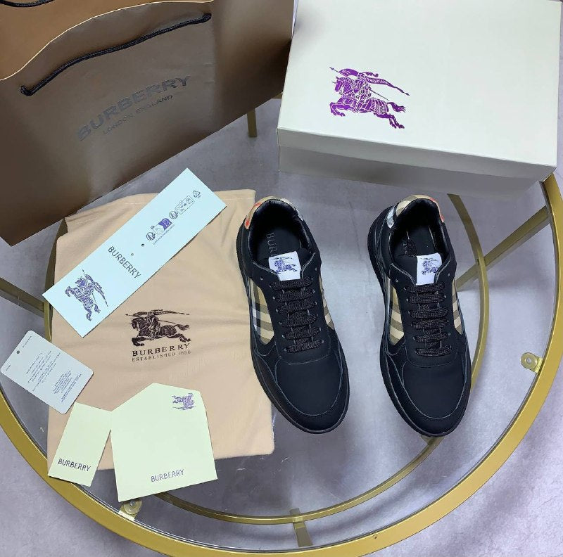 Burberry Men's Vintage Check Detail Black Leather Sneakers Set AAA Quality Reps UK