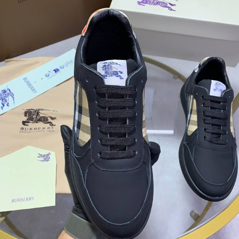 Burberry Men's Vintage Check Detail Black Leather Sneakers Set AAA Quality Reps UK