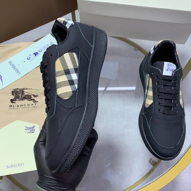 Burberry Men's Vintage Check Detail Black Leather Sneakers Set AAA Quality Reps UK