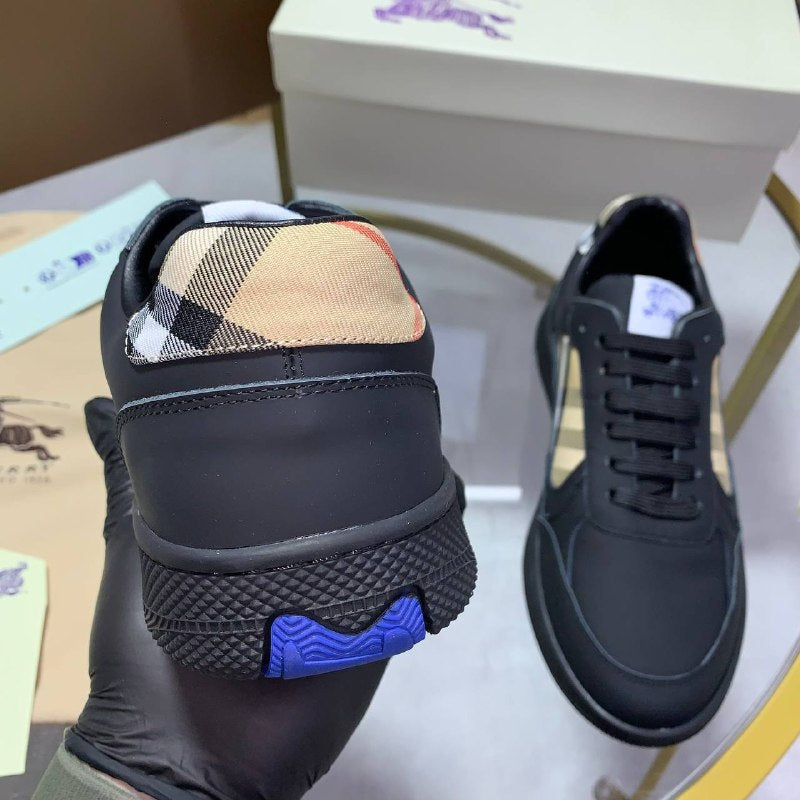 Burberry Men's Vintage Check Detail Black Leather Sneakers Set AAA Quality Reps UK
