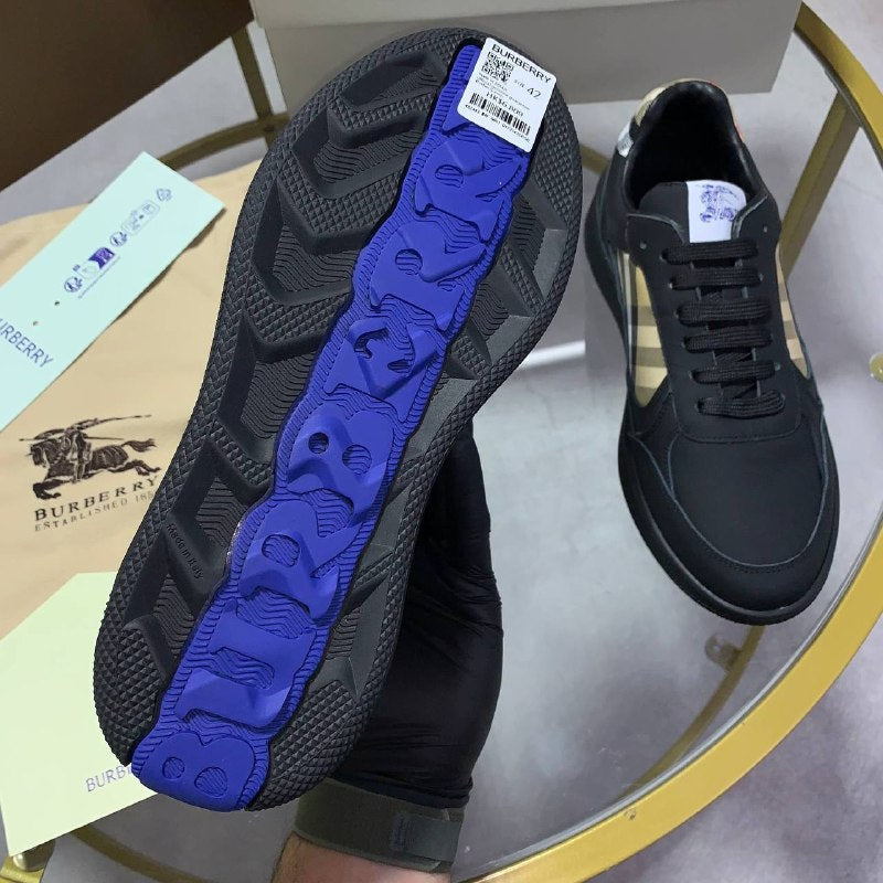 Burberry Men's Vintage Check Detail Black Leather Sneakers Set AAA Quality Reps UK