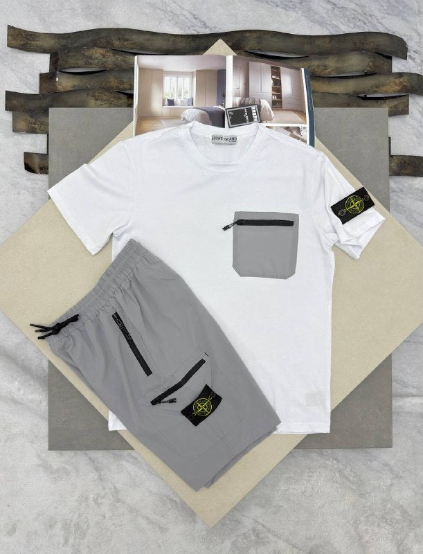 Stone Island Men's Luxury Casual T-Shirt and Shorts Two-Piece Set AAA Quality Reps UK