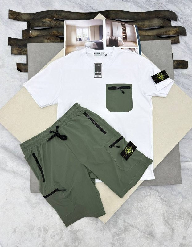 Stone Island Men's Luxury Casual T-Shirt and Shorts Two-Piece Set AAA Quality Reps UK