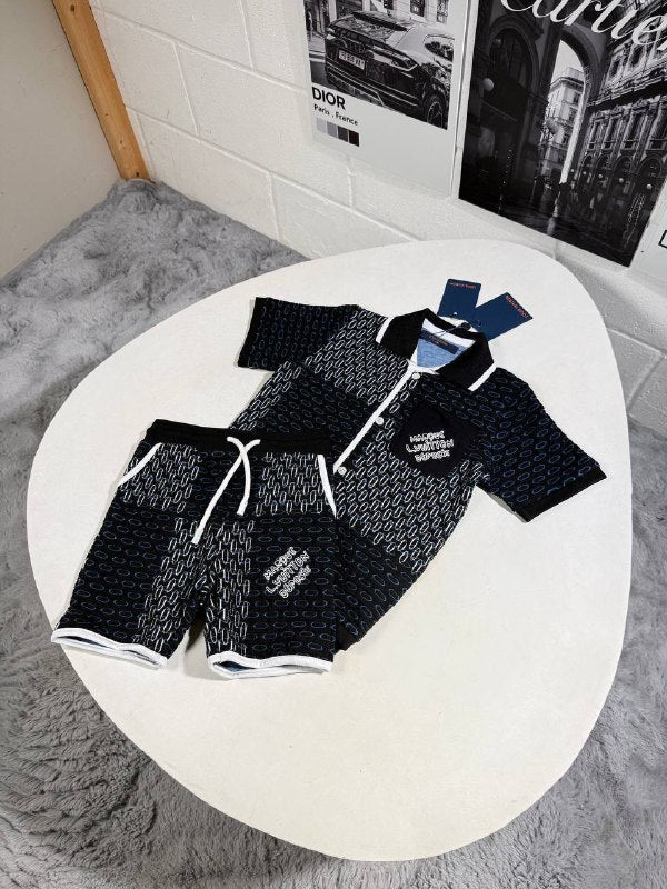 Louis Vuitton Kid's Luxury Damier Jacquard Polo Shirt & Shorts Set AAA Quality Reps UK
