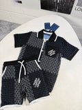 Louis Vuitton Kid's Luxury Damier Jacquard Polo Shirt & Shorts Set AAA Quality Reps UK