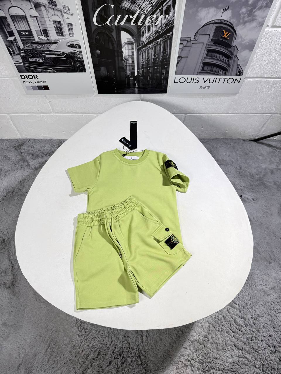 Stone Island Kids Luxury Compass Patch T-Shirt & Shorts Set AAA Quality Reps UK