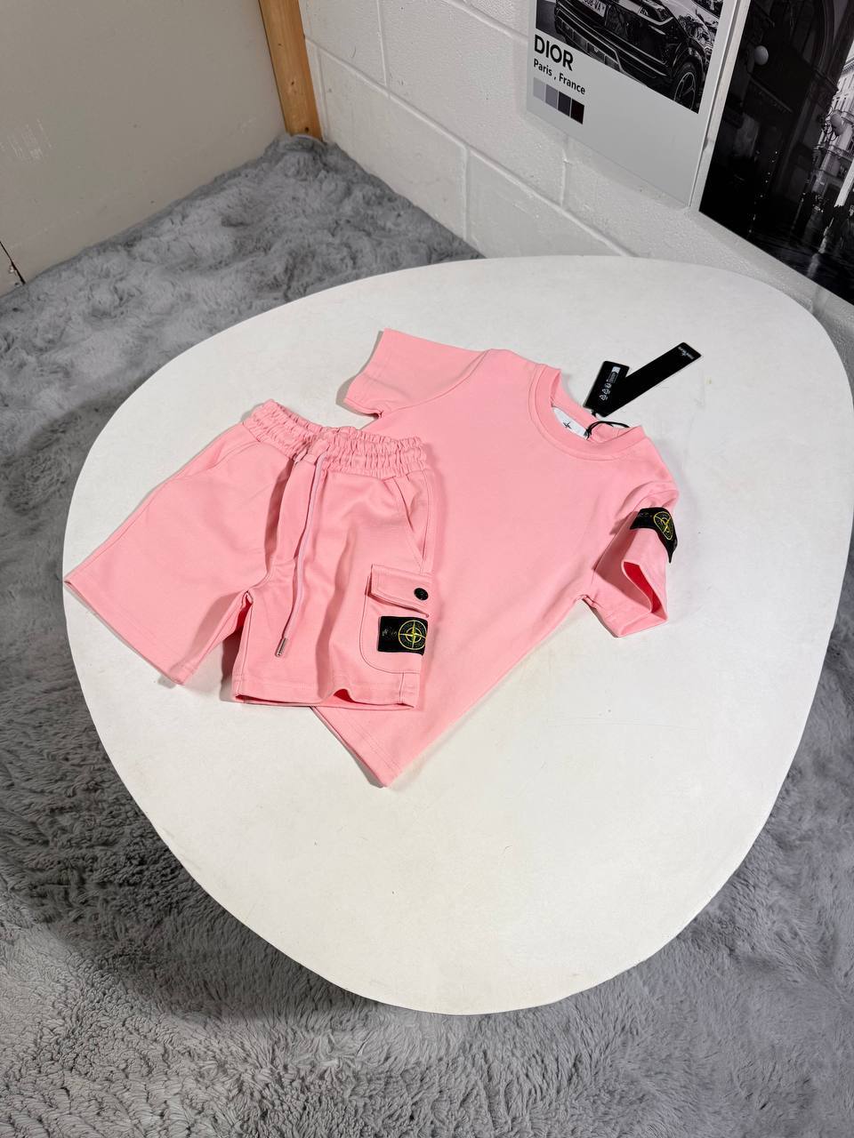 Stone Island Kids Luxury Compass Patch T-Shirt & Shorts Set AAA Quality Reps UK
