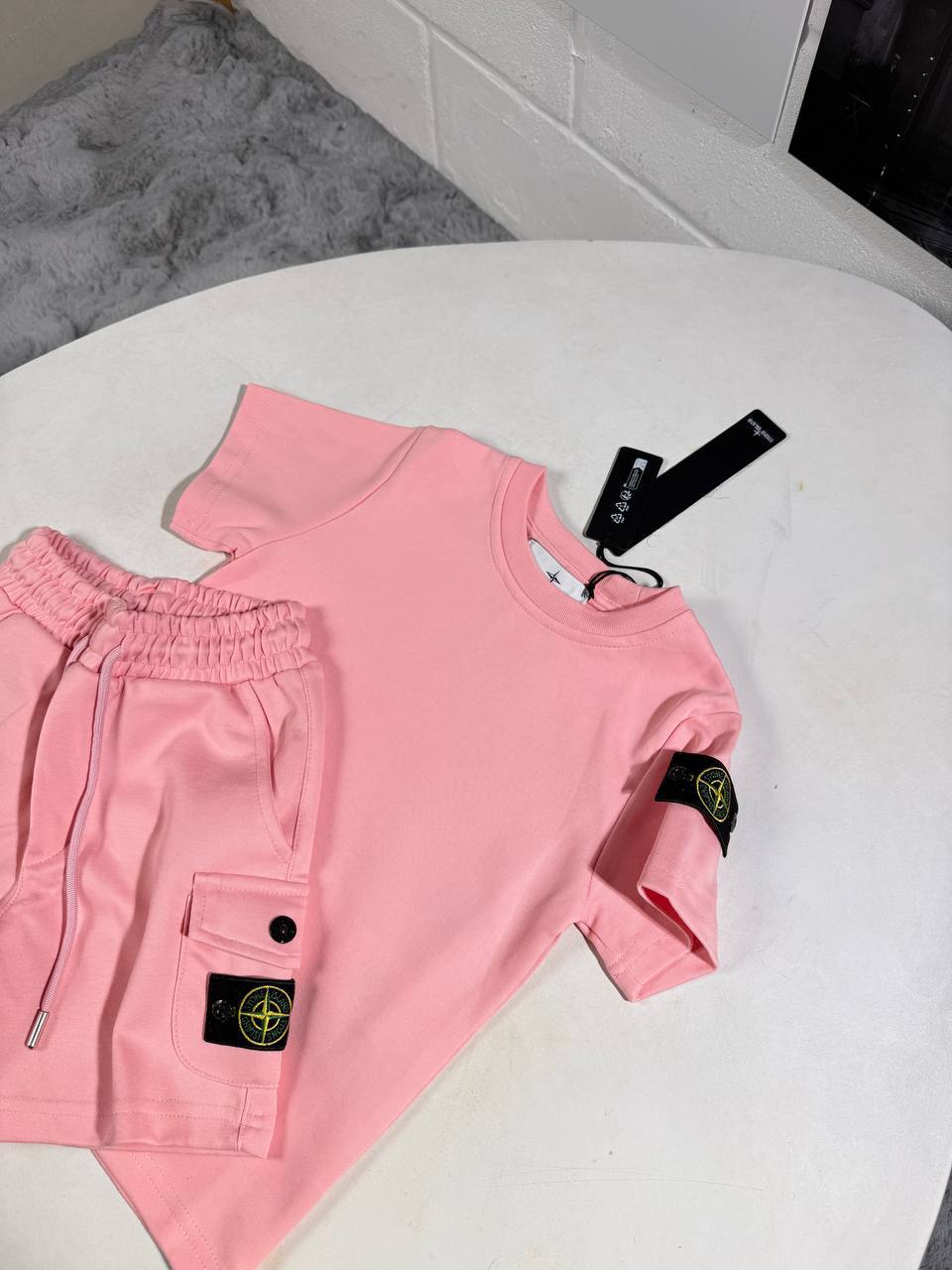 Stone Island Kids Luxury Compass Patch T-Shirt & Shorts Set AAA Quality Reps UK