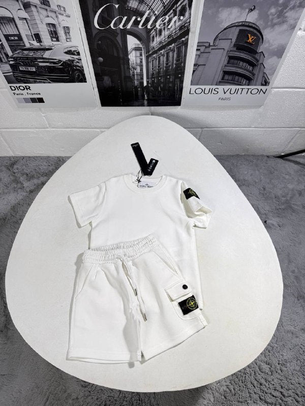 Stone Island Kids Luxury Compass Patch T-Shirt & Shorts Set AAA Quality Reps UK