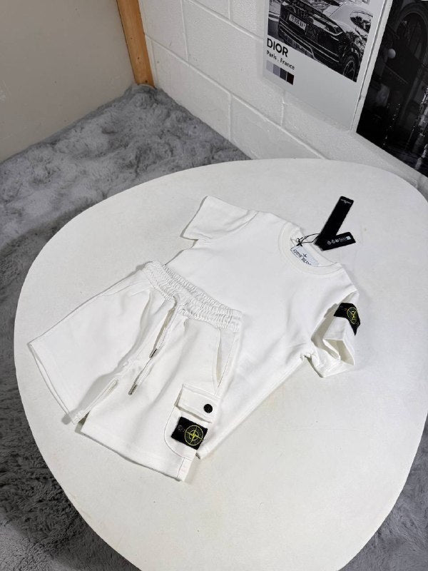 Stone Island Kids Luxury Compass Patch T-Shirt & Shorts Set AAA Quality Reps UK